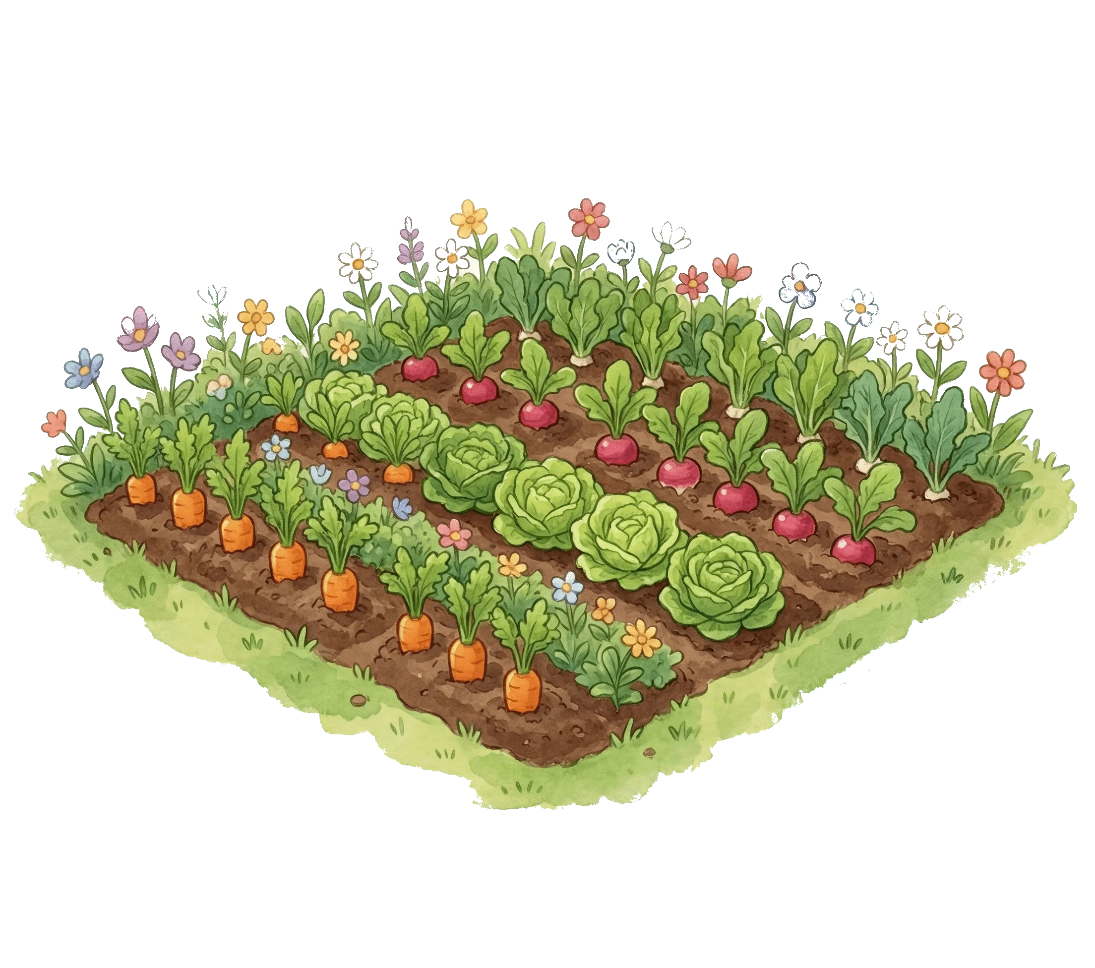 a farm plot growing different vegetables representing a kubernetes cluster